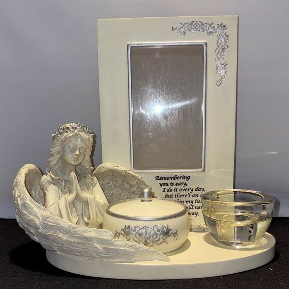 Angel Wing Picture Frame and Candle Holder - Cream - Picture 1 of 7